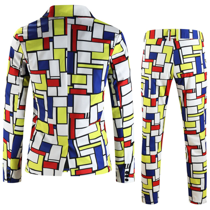Men's Square Print Suit #2TZ-XX1136 - Suits | Multicolour / M