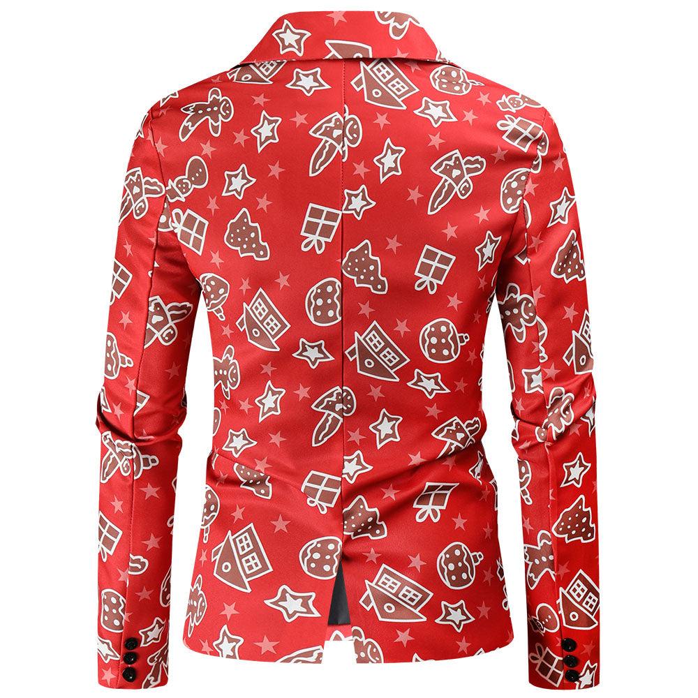 Men's Stylish Christmas Print Suit #2TZ51 - Suits | Burgundy / M