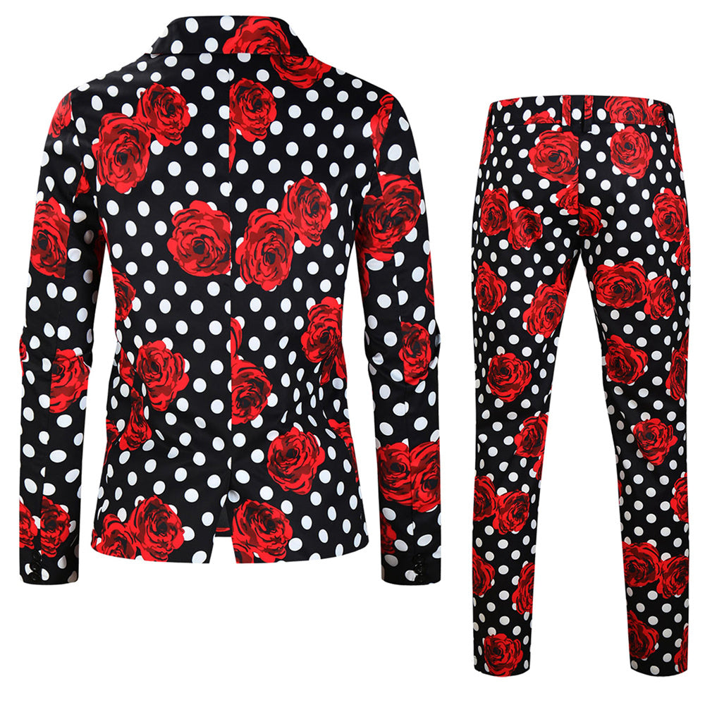 Men's Rose Dot Print Suit #2TZ163 - Suits | Black / M