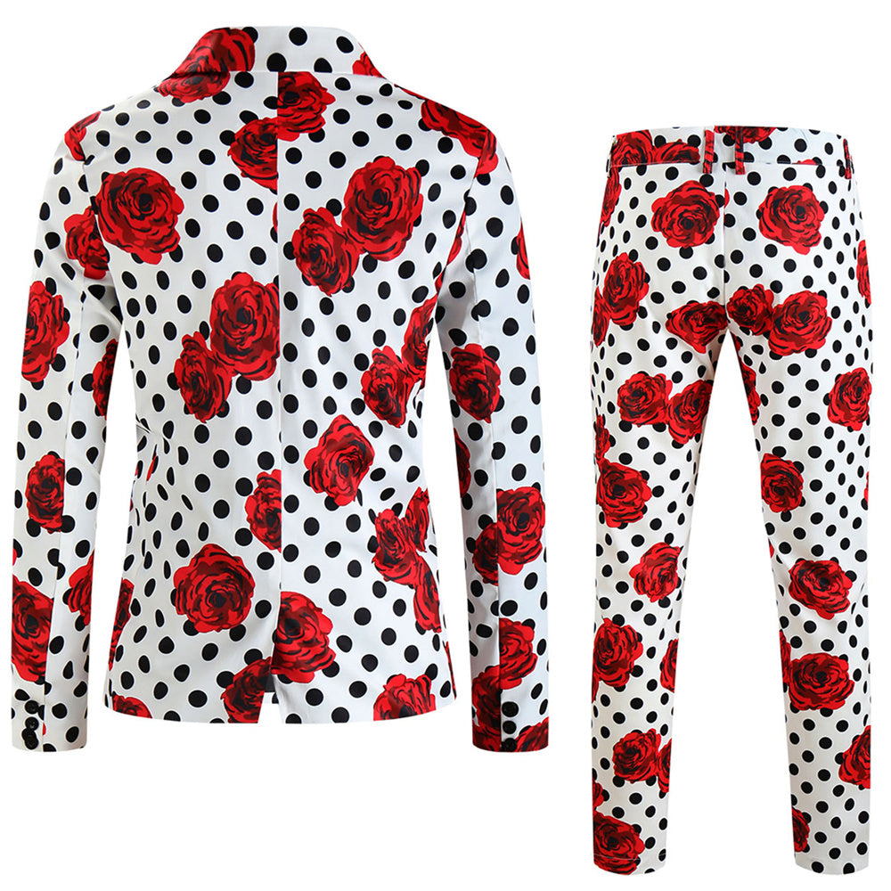 Men's Rose Dot Print Suit #2TZ163 - Suits | Black / M