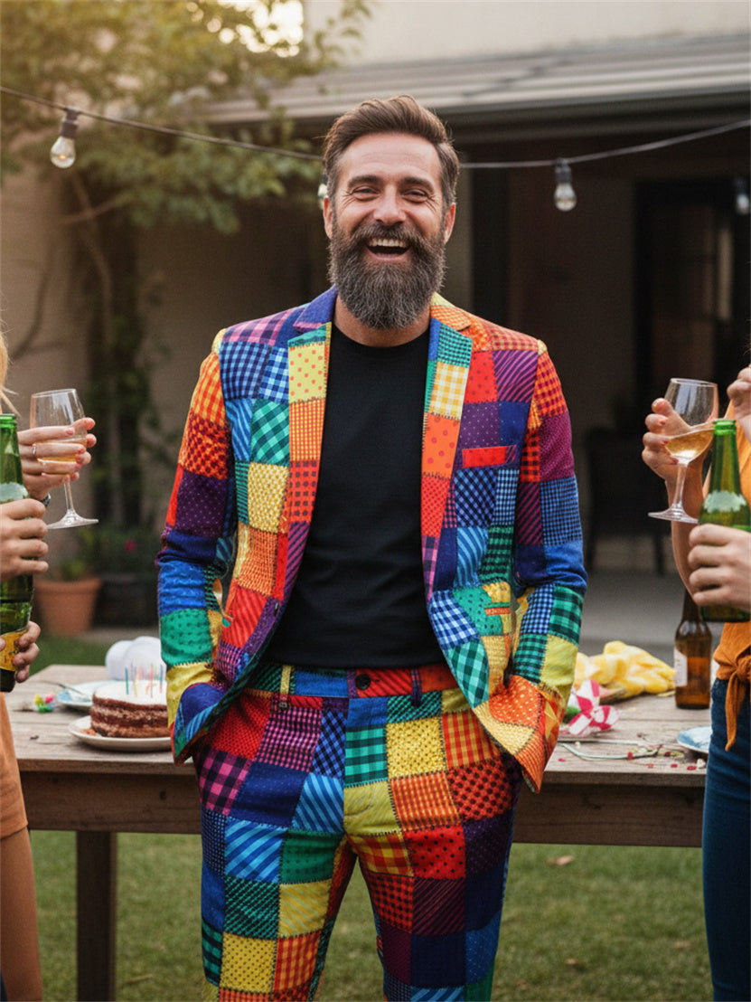 Rainbow Patchwork Plaid Suit