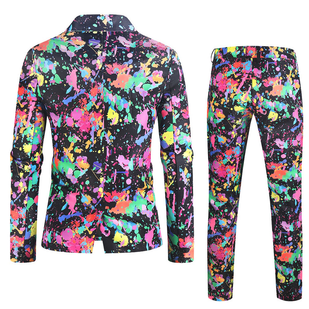 Men's Graffiti Paint Splash Suit Set | Artistic Party Blazer & Pants - Suits | Multicolour / M