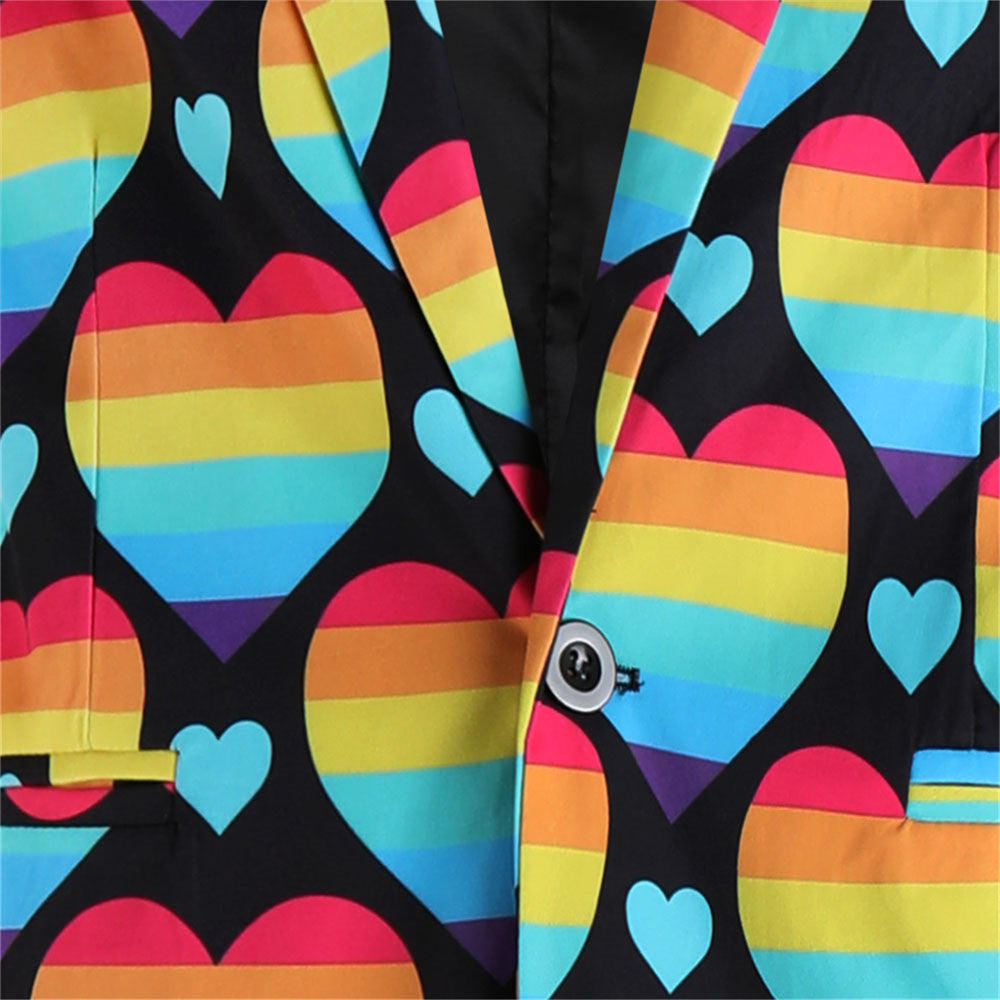 Men's Colorful Heart Print Blazer #X1905 - Blazers | Multicolour / M