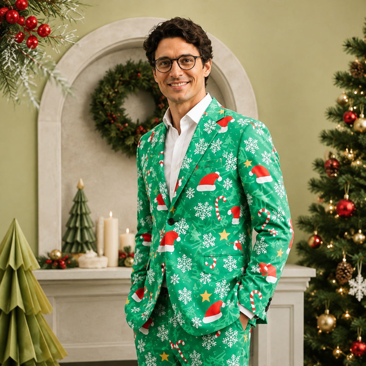 Green Christmas Patterned Suit