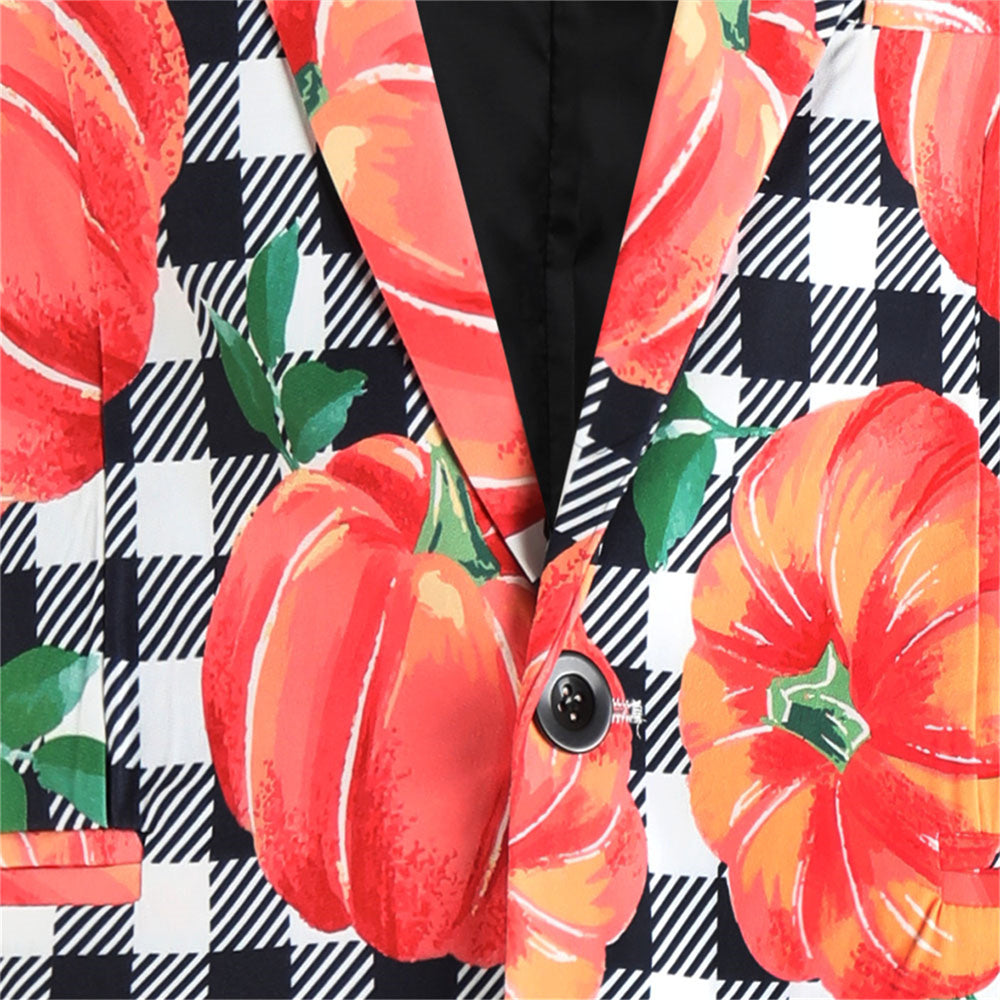 Men's Pumpkin Print Blazer #X126 - Blazers | Multicolour / M