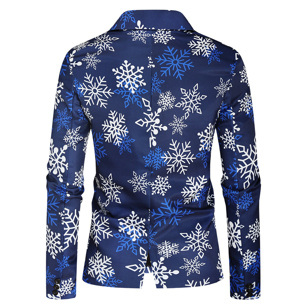 Men's Snowflake Print Blazer #X36 - Blazers | Blue / M