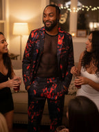 Black Flame Print Suit Set