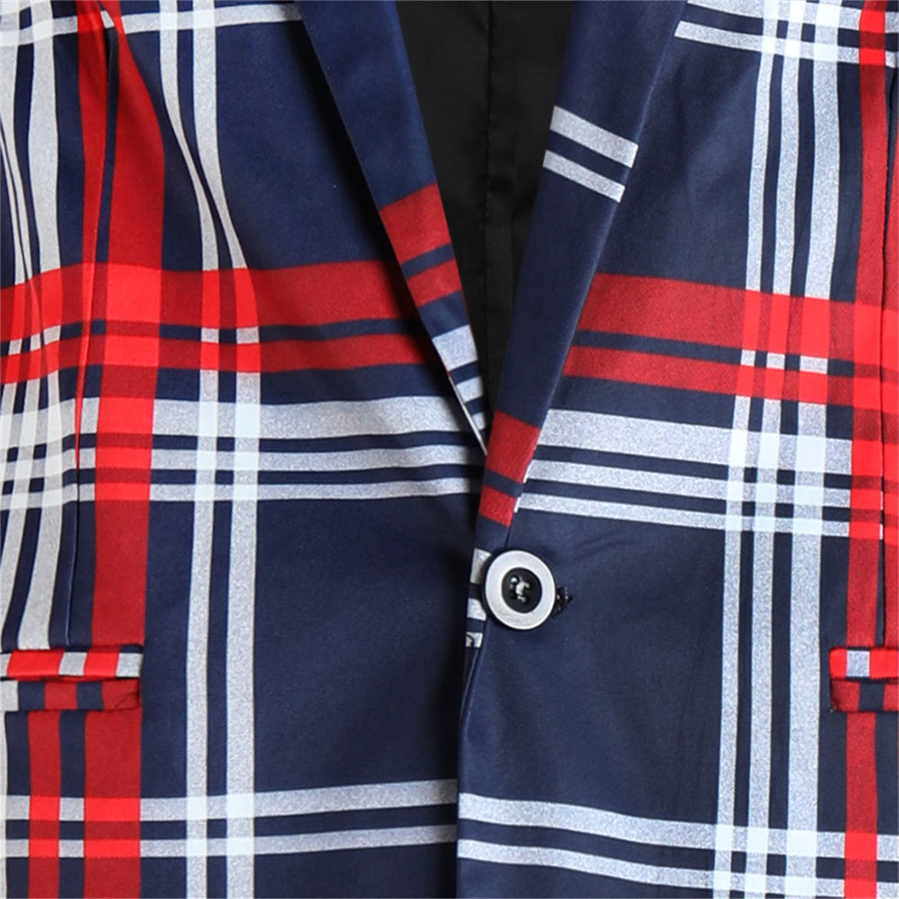 Men's Elegant Plaid Blazer #X6200 - Blazers | Burgundy / M