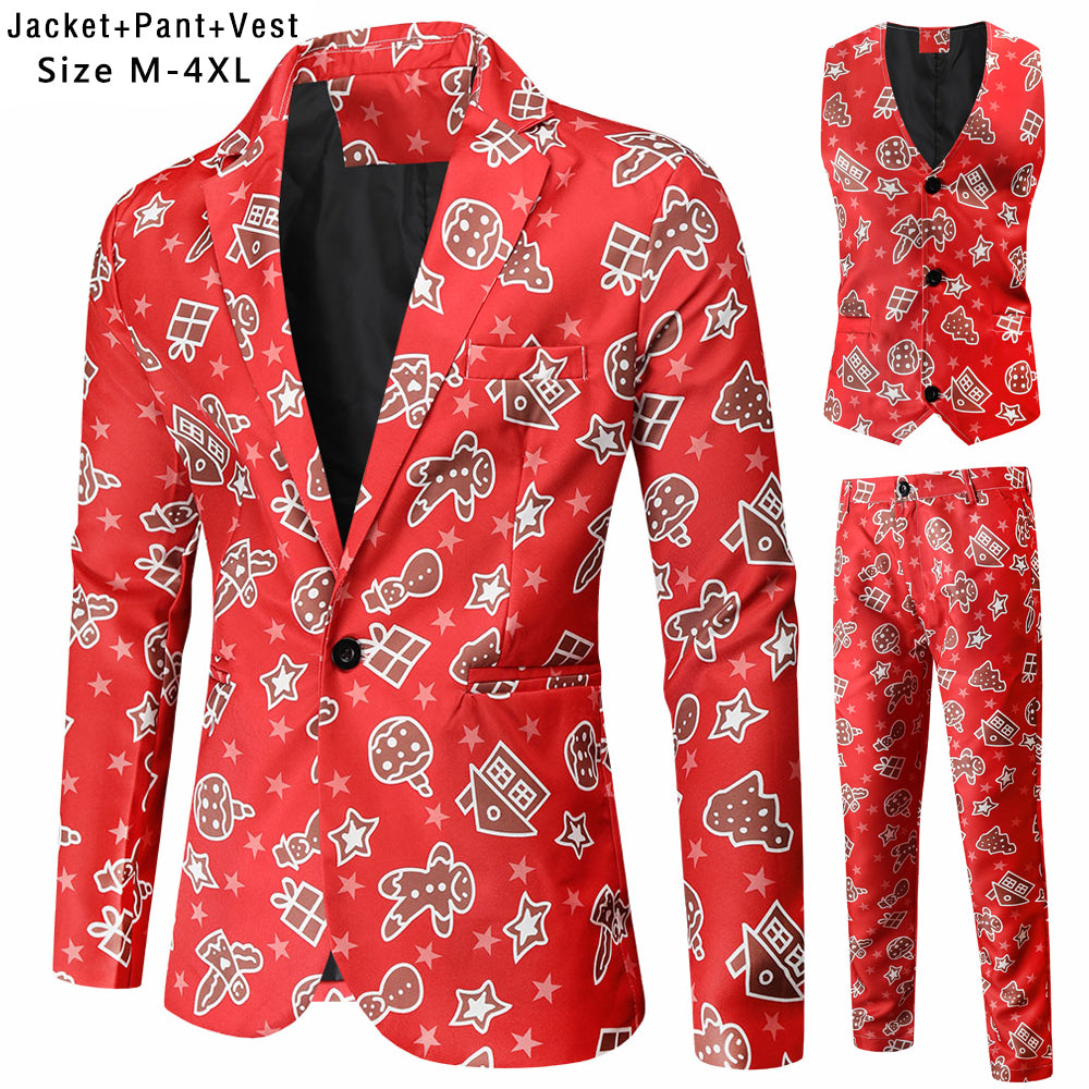 Men's Christmas Three Piece Suit #3TZMK51 - Suits | Burgundy / M