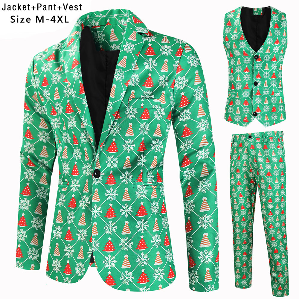 Men's Christmas Three Piece Suit #3TZMK623 - Suits | Green / M