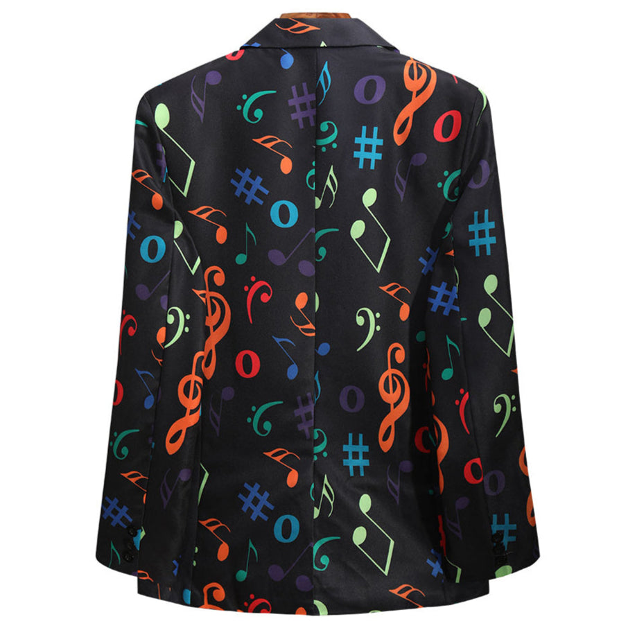 Men’s Music Note Print Blazer – Colorful Treble Clef Party Suit Jacket - Blazers | Multicolour / M