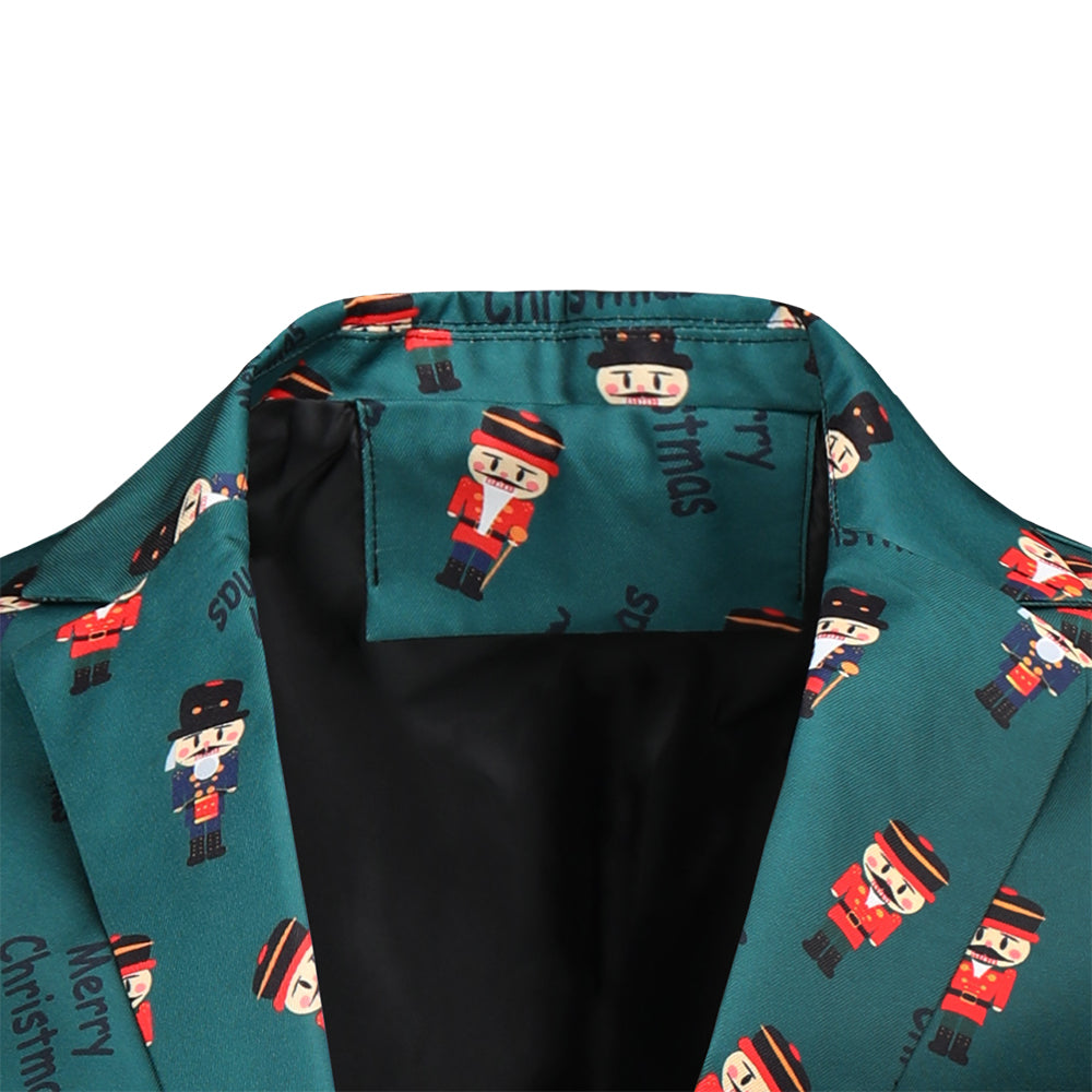Men's Christmas Vintage Print Blazer #X44 - Blazers | Olive Green / M