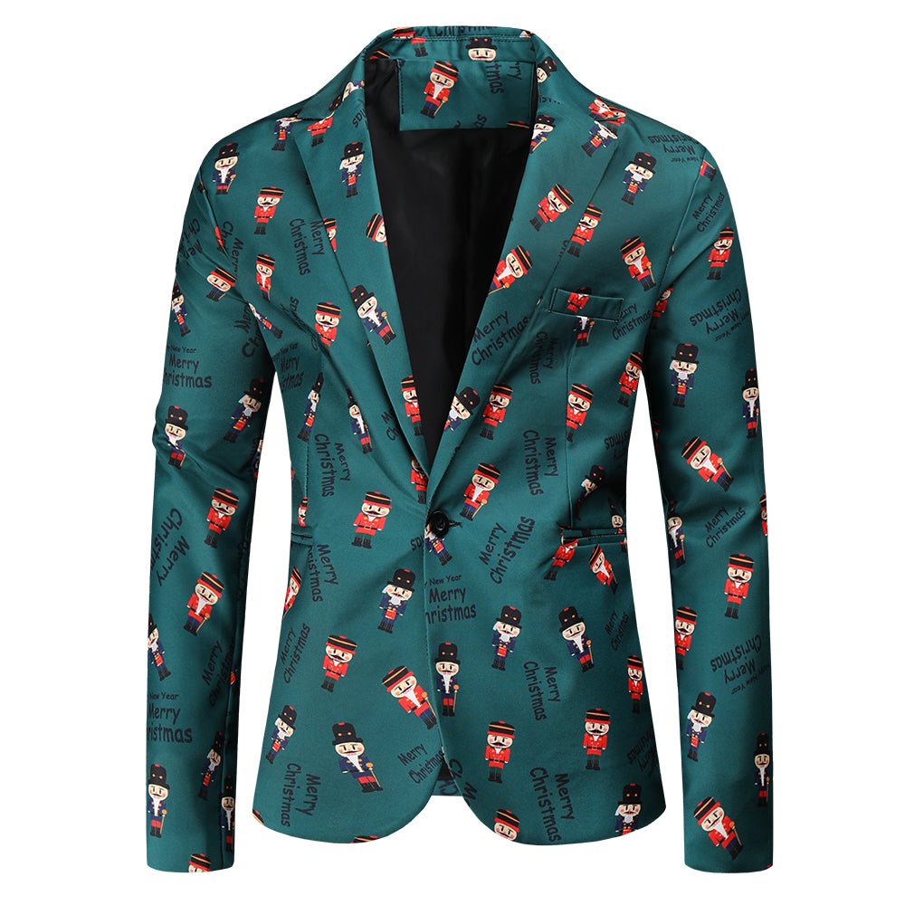 Men's Christmas Vintage Print Blazer #X44 - Blazers | Olive Green / M