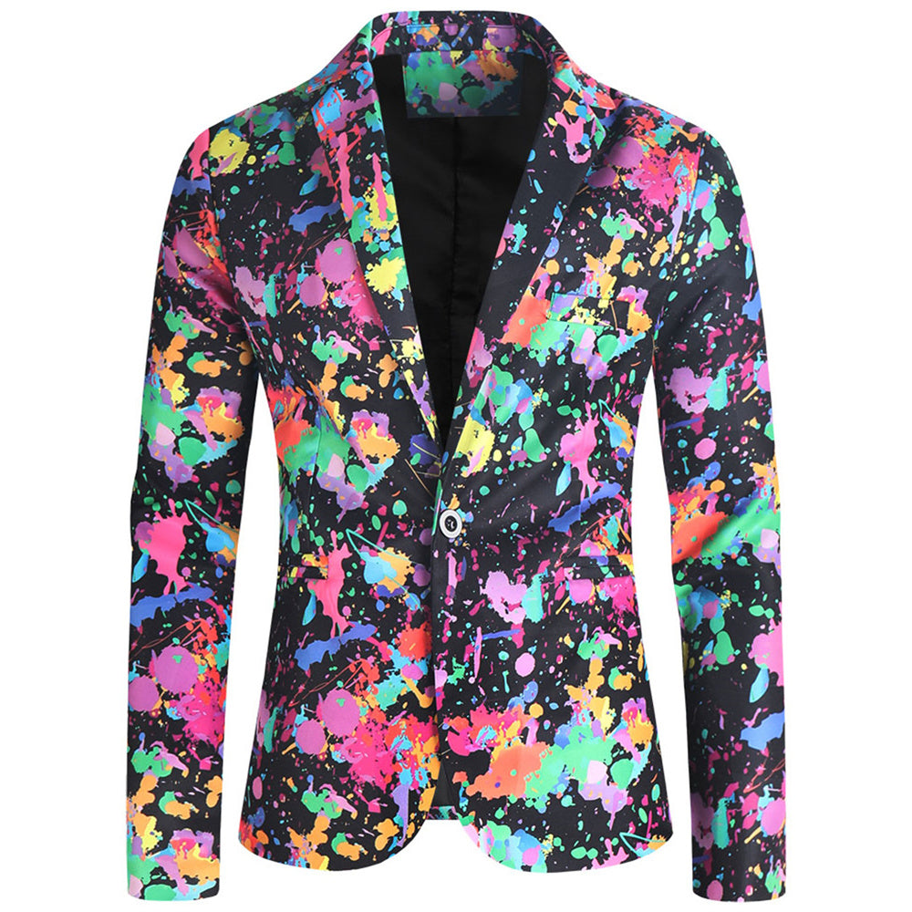 Men's Graffiti Paint Splash Suit Set | Artistic Party Blazer & Pants - Suits | Multicolour / M
