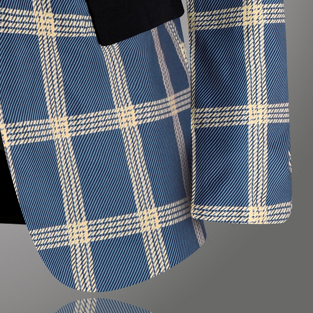 Men's Plaid Blazer - Slim Fit Stylish Checkered Suit Jacket for Parties & Weddings - Blazers | Blue Plaid / M