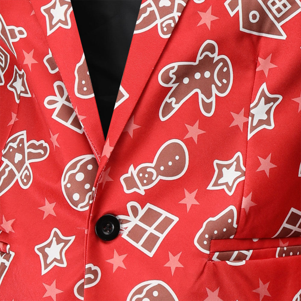 Men's Stylish Christmas Print Blazer #X51 - Blazers | Burgundy / M