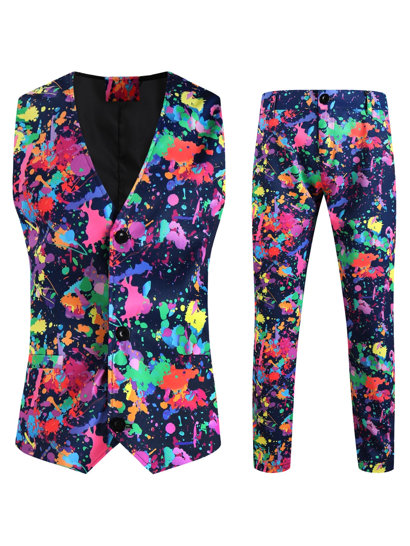 Men's Multicolor Printed Vest Suit - Vests | Multicolour / M