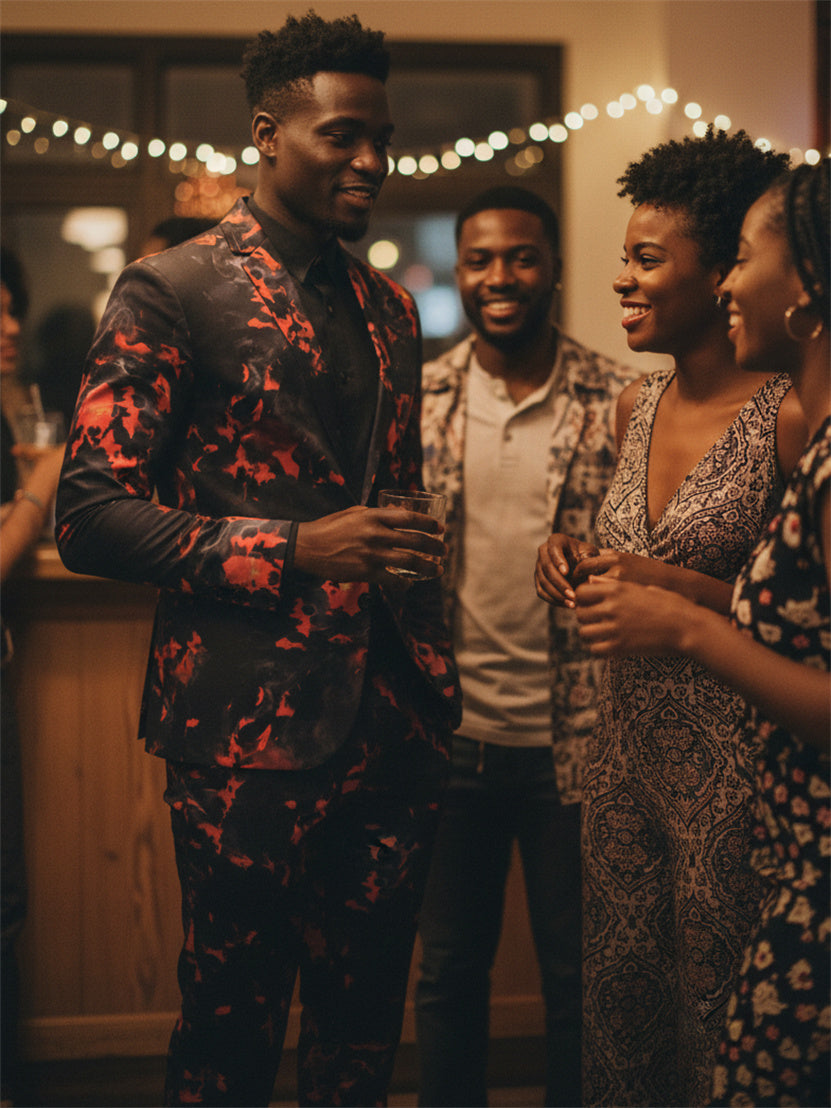 Black Flame Print Suit Set