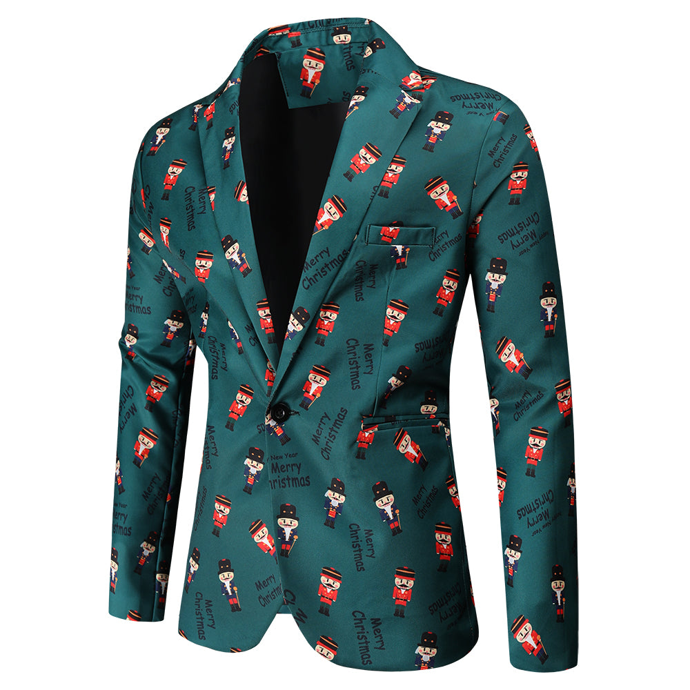 Men's Christmas Vintage Print Blazer #X44 - Blazers | Olive Green / M