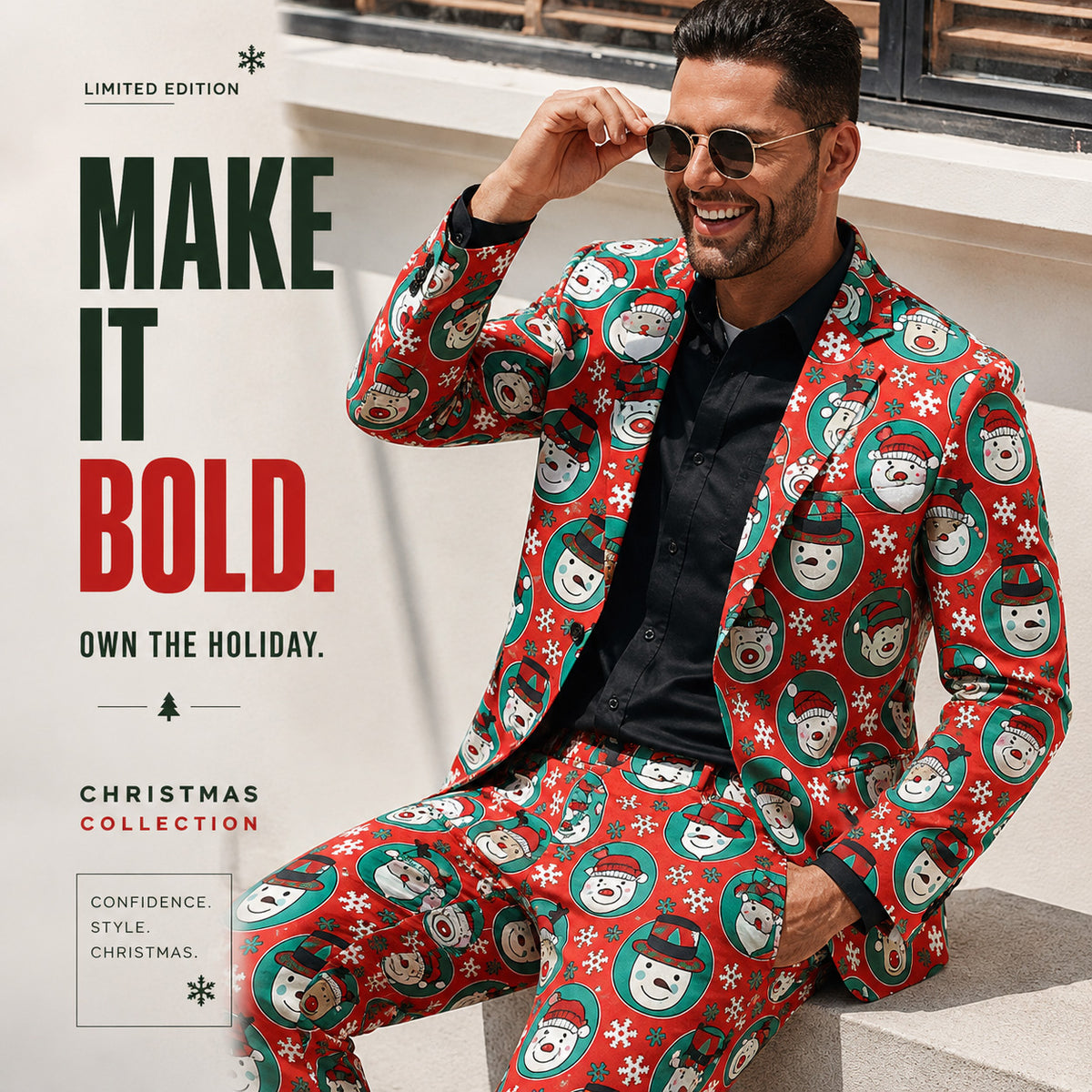 Snowman Reindeer Printed Christmas Suit