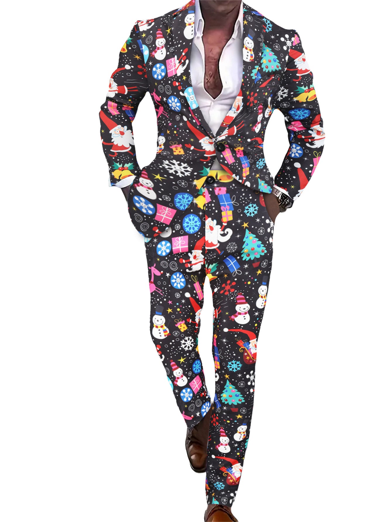 Herren-Weihnachtsanzug mit Aufdruck – Festliches Blazer- und Hosen-Set #2TZ27