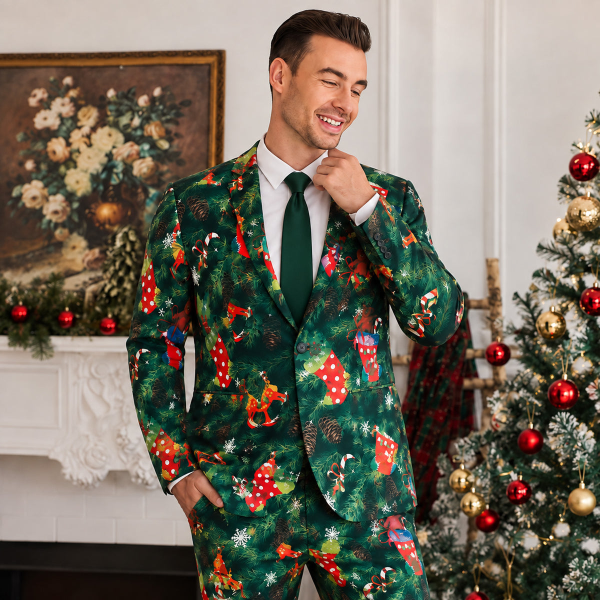 Green Christmas Printed Suit