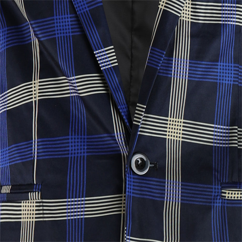 Men's Plaid Blazer #X6021 - Blazers | Blue Plaid / M
