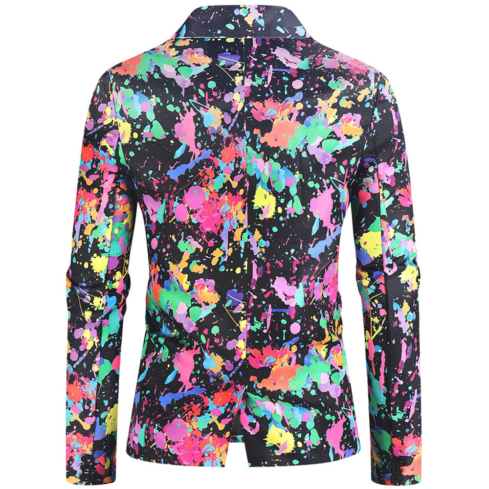 Men's Graffiti Paint Splash Suit Set | Artistic Party Blazer & Pants - Suits | Multicolour / M