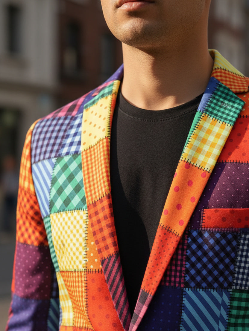 Rainbow Patchwork Plaid Suit