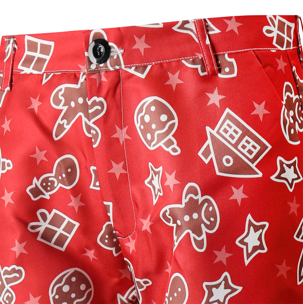 Men's Stylish Christmas Print Suit #2TZ51 - Suits | Burgundy / M