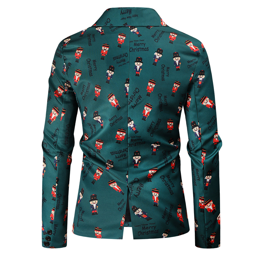 Men's Christmas Vintage Print Blazer #X44 - Blazers | Olive Green / M