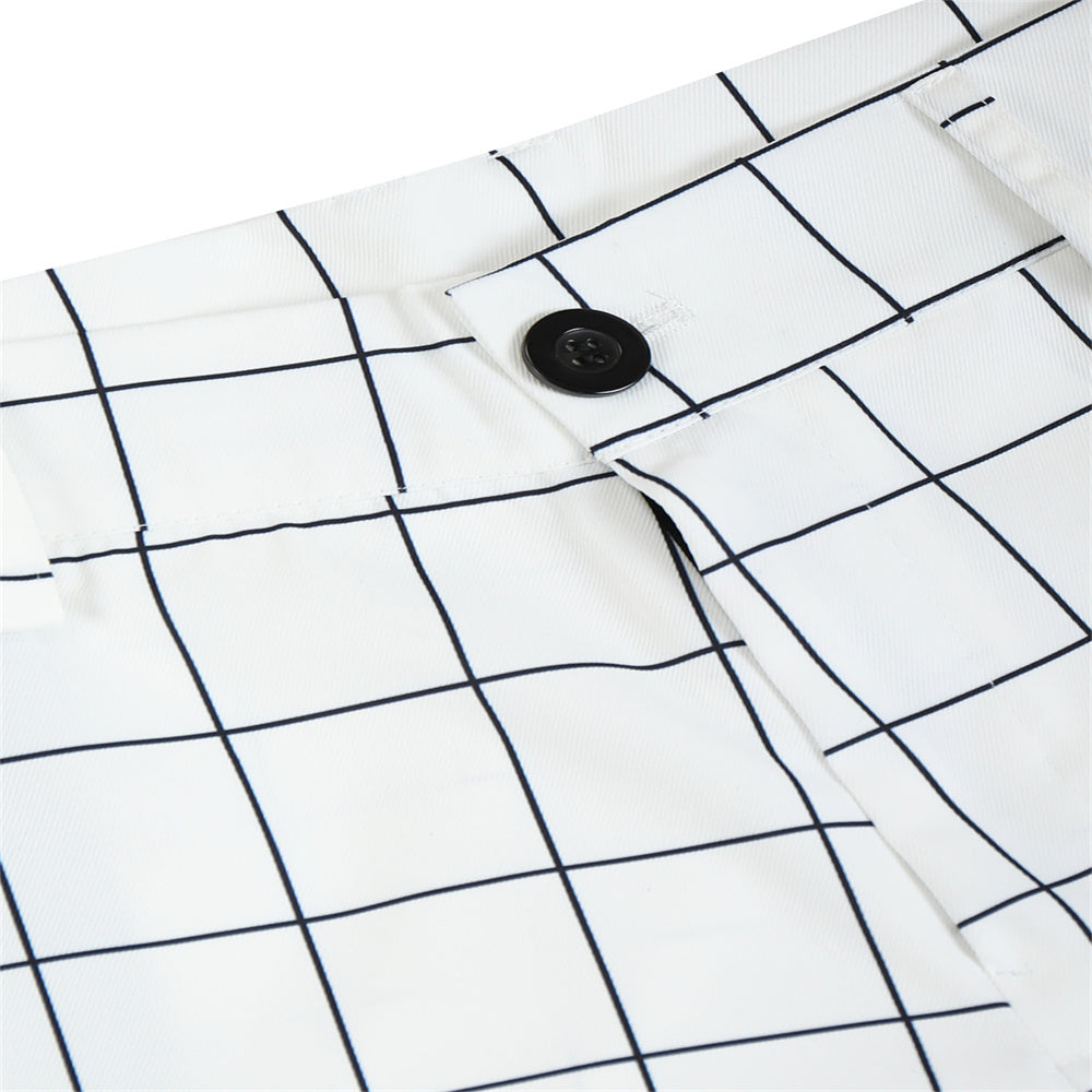 Men's Elegant Plaid Pants #XK6001 - Pants | White / S