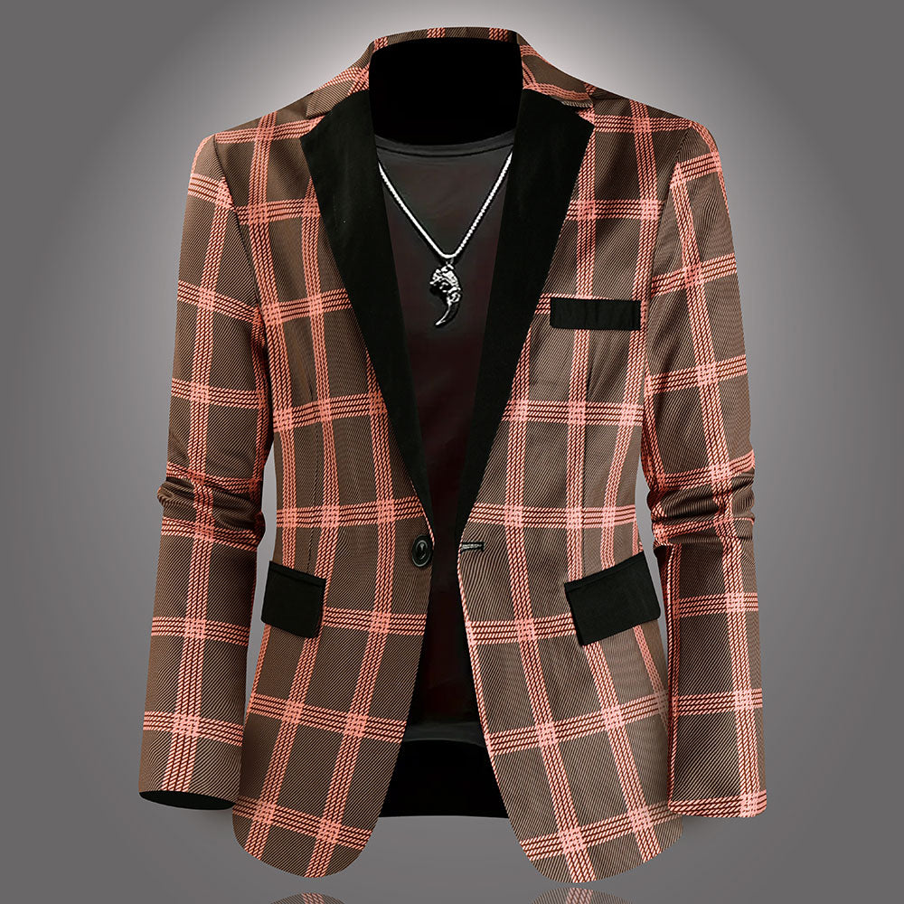 Men's Plaid Blazer - Slim Fit Stylish Checkered Suit Jacket for Parties & Weddings - Blazers | Brown Plaid / M