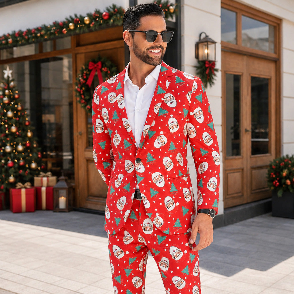 Red Santa Print Christmas Suit