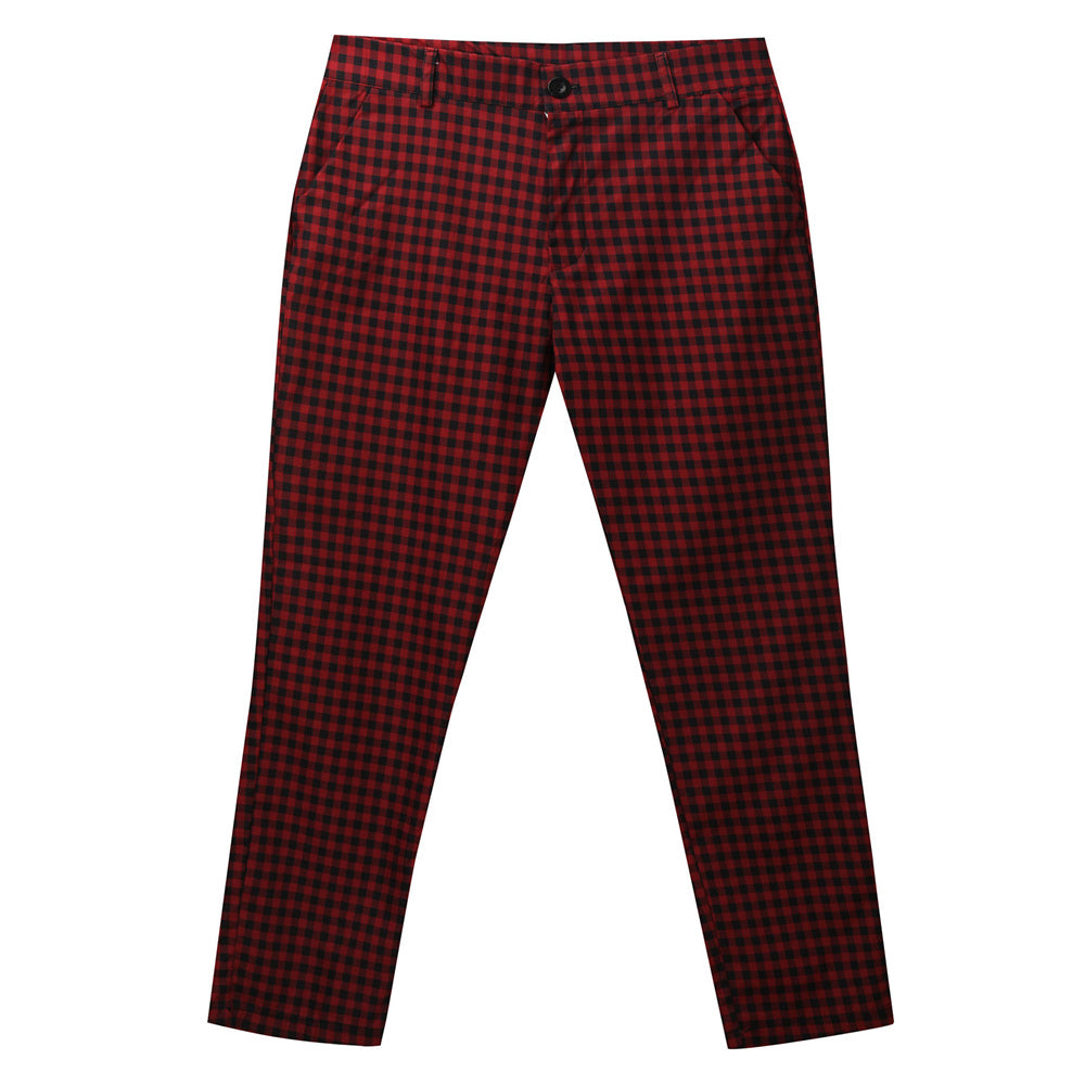 Men's Classic Plaid Pants #XK6032 - Pants | Burgundy / S