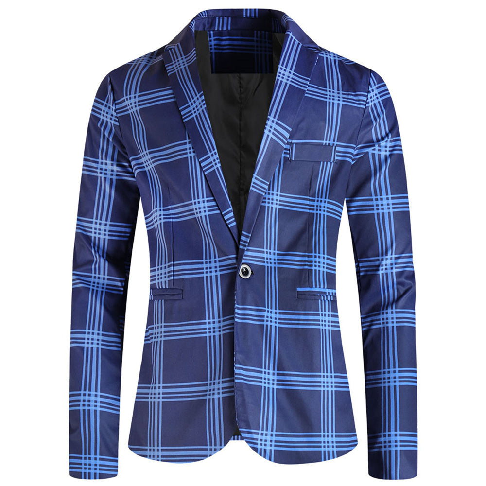 Men's Plaid Blazer #X6201 - Blazers | Blue Plaid / M
