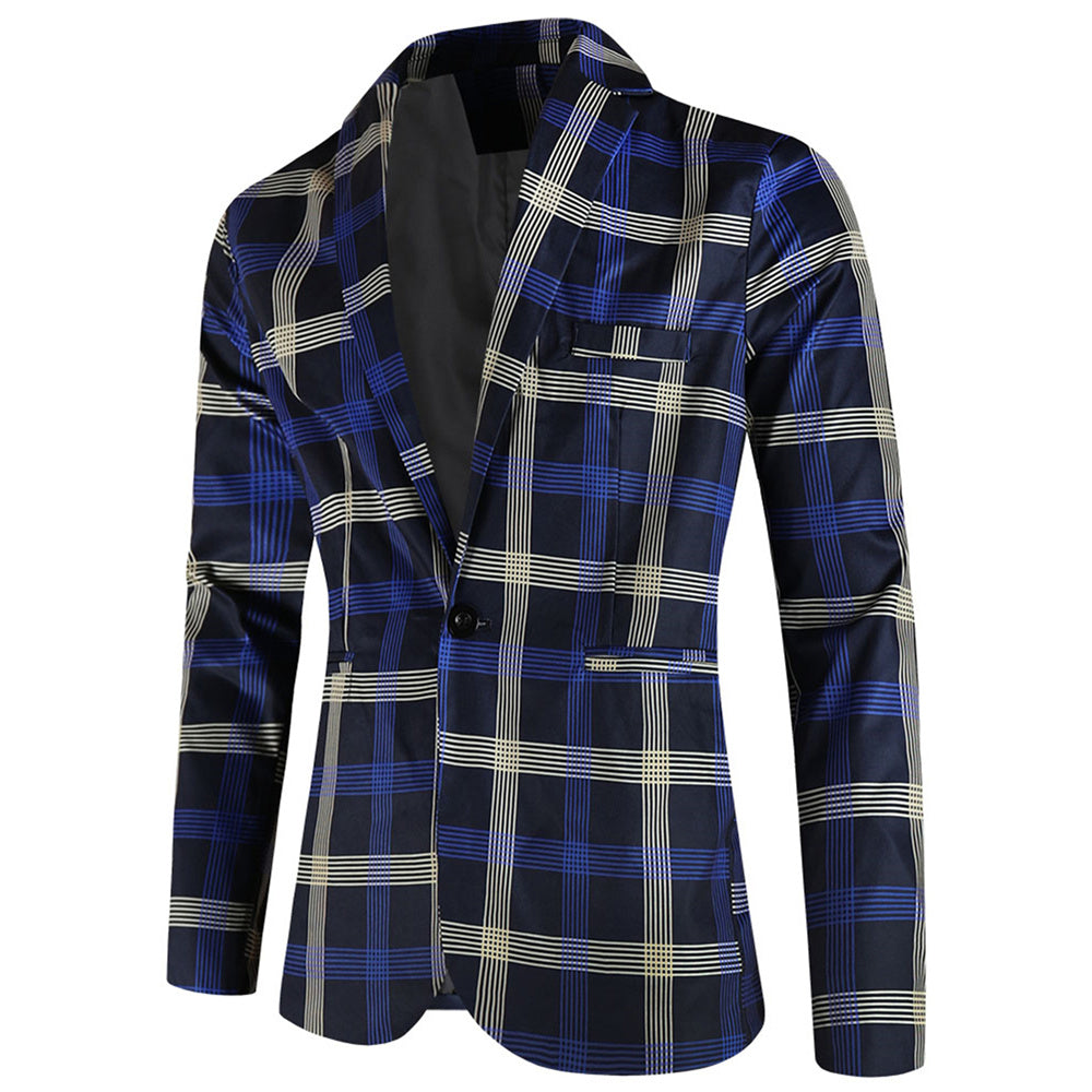 Men's Plaid Blazer #X6021 - Blazers | Blue Plaid / M