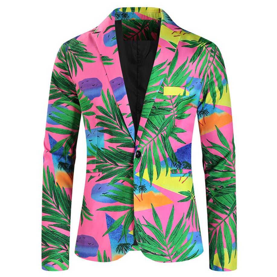 Tropical Print Men’s Blazer – Bold Summer Party Suit Jacket - Blazers | Multicolour / M