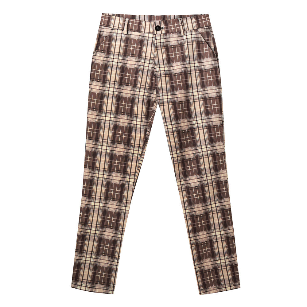 Men's Elegant Plaid Suit Pants #XK6022 - Pants | Coffee Brown / S