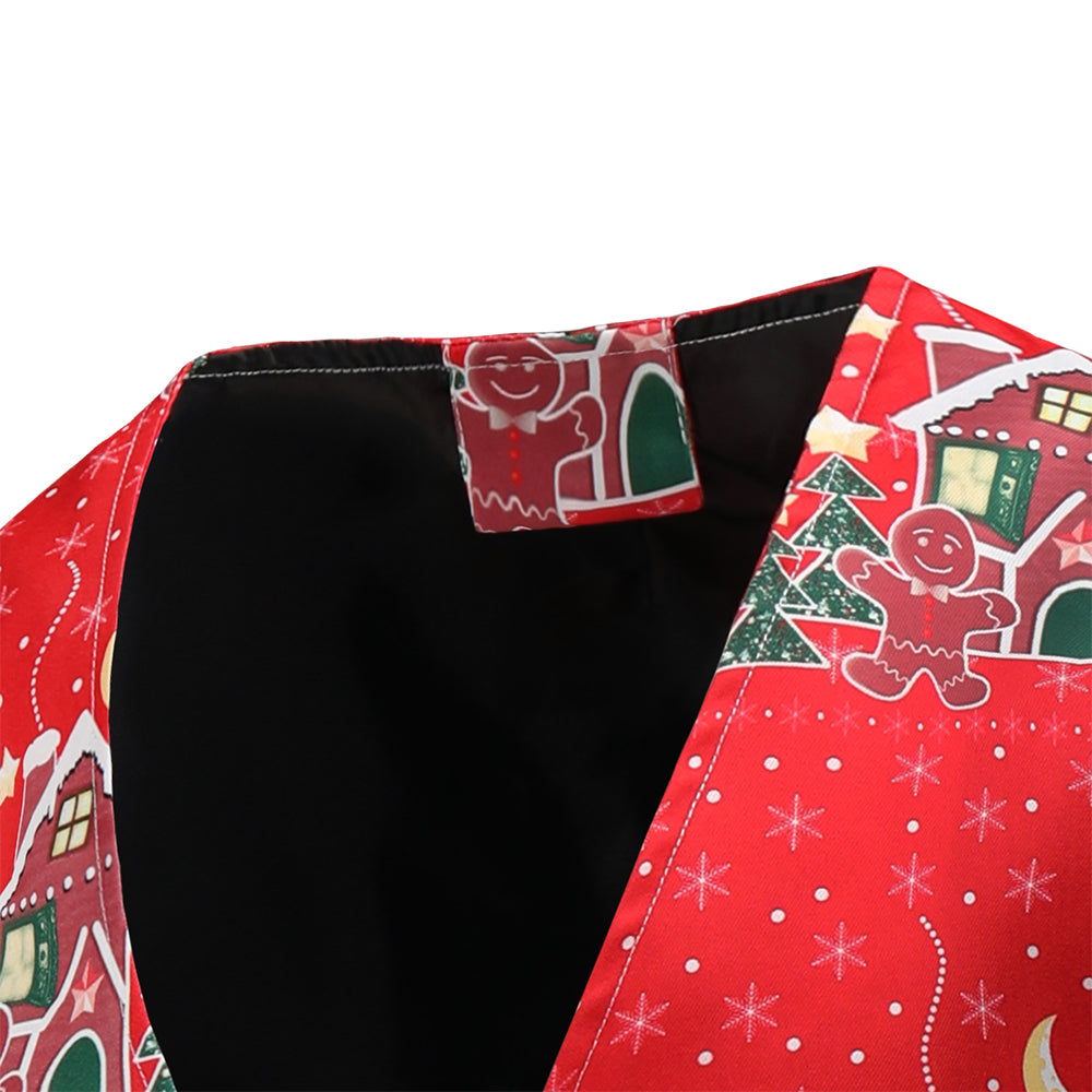 Men's Christmas Printed Vest Suit #2TZMK48 - Suits | Red / M