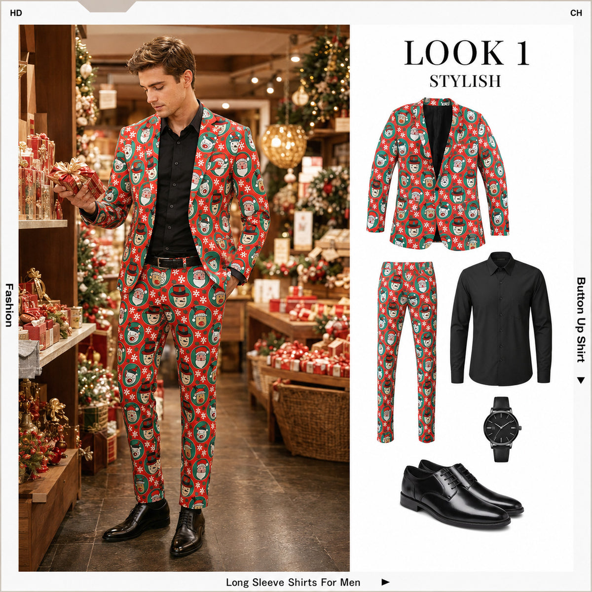 Snowman Reindeer Printed Christmas Suit