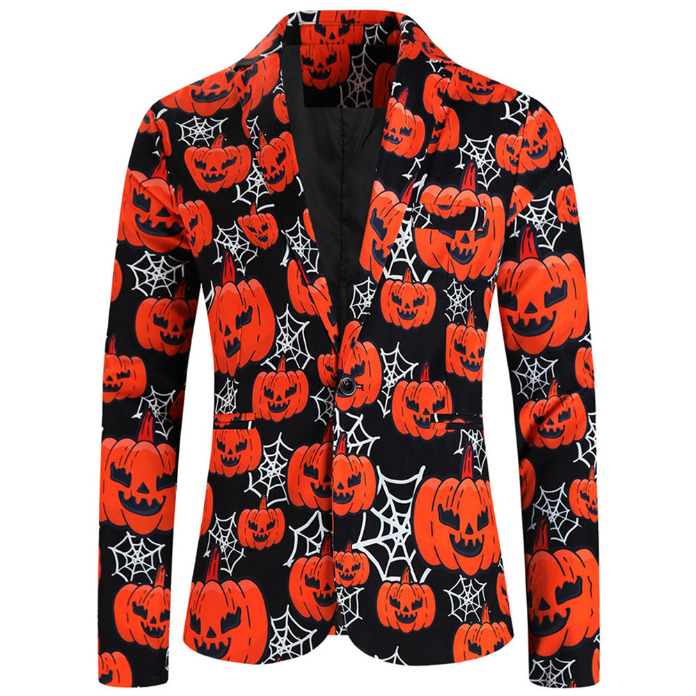 Men's Pumpkin Print Blazer #X121 - Blazers | Multicolour / M