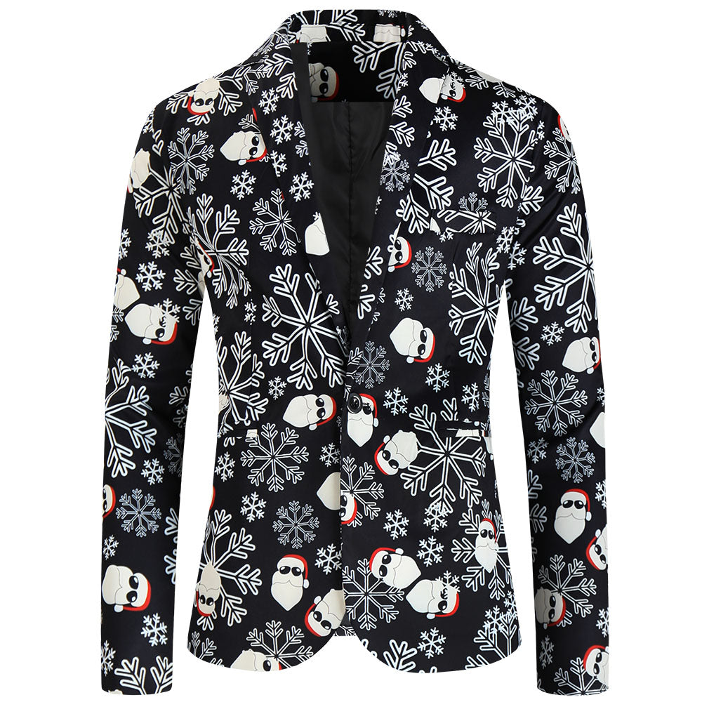Men's Christmas Printed Blazer #X642 - Blazers | Black / M