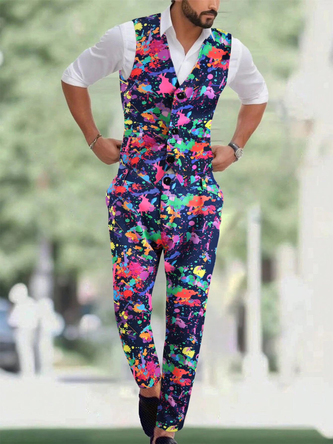 Men's Multicolor Printed Vest Suit - Vests | Multicolour / M