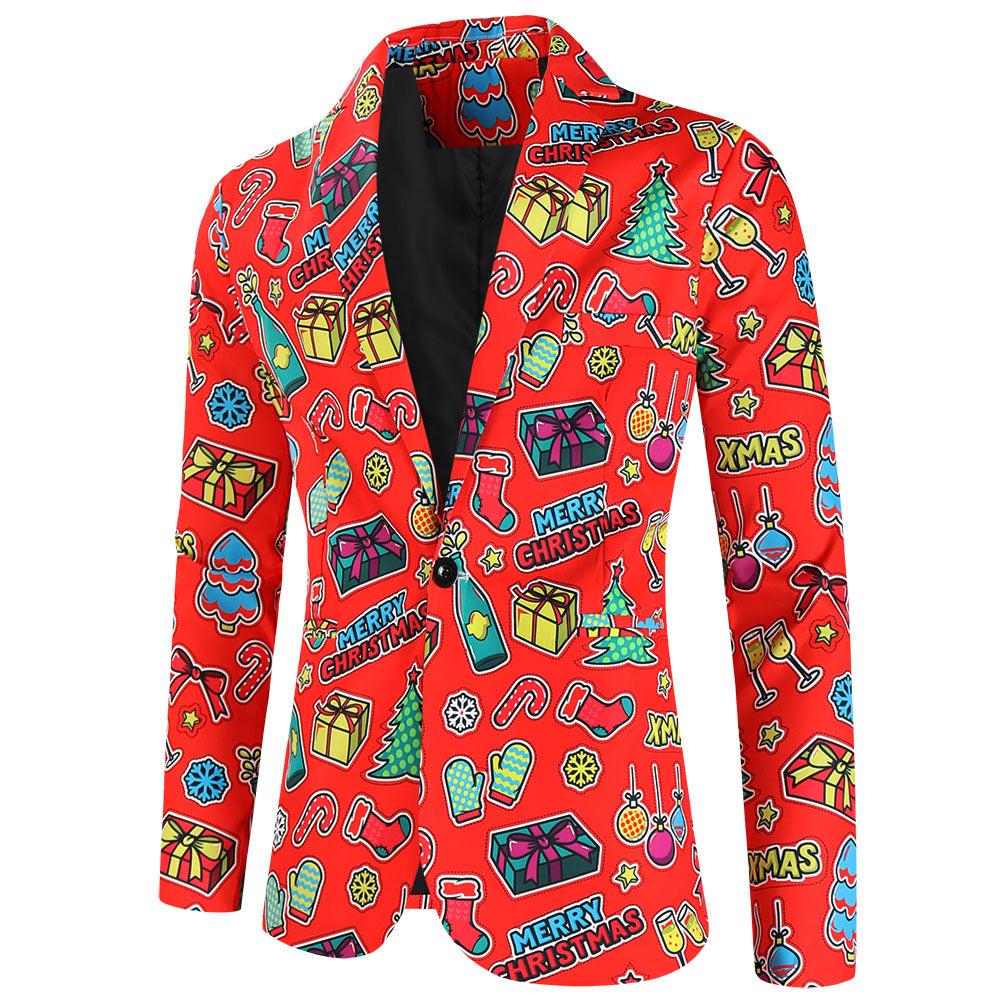 Men's Stylish Christmas Print Blazer #X636 - Blazers | Multicolour / M