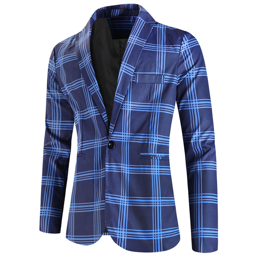 Men's Plaid Blazer #X6201 - Blazers | Blue Plaid / M