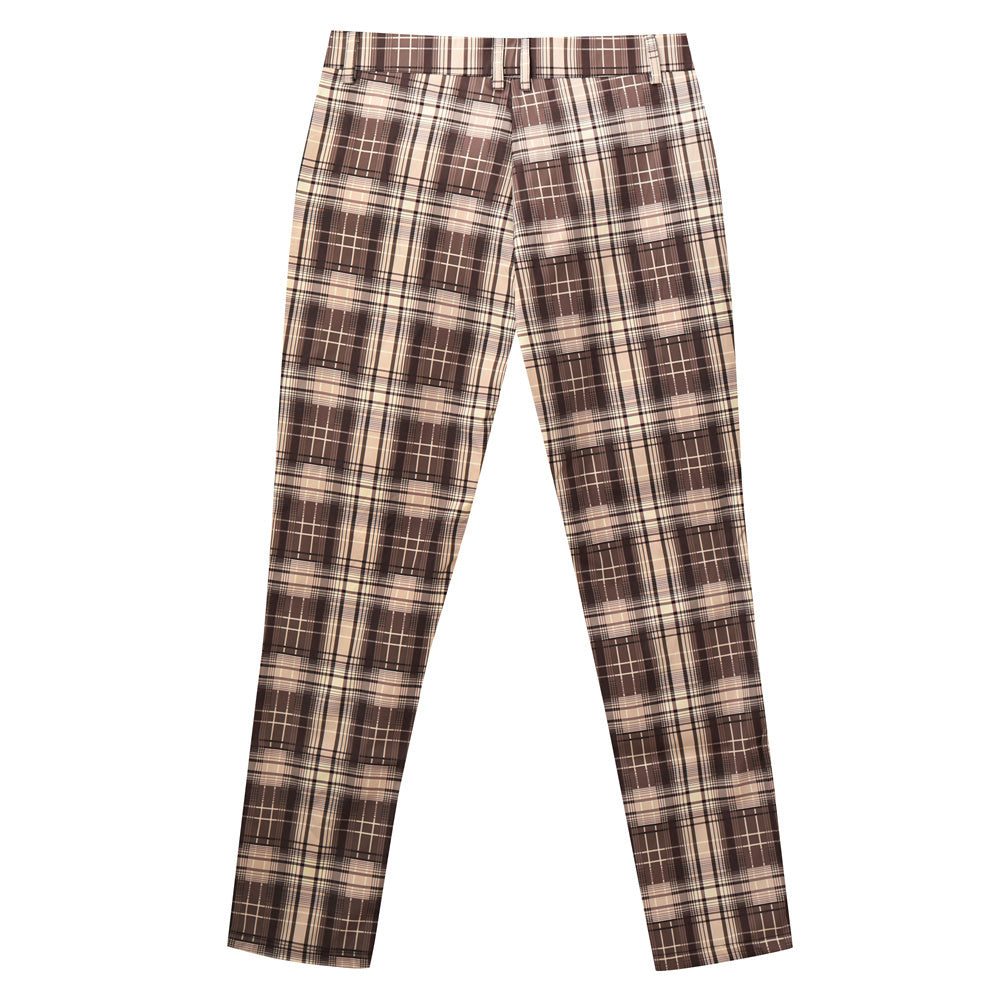 Men's Elegant Plaid Suit Pants #XK6022 - Pants | Coffee Brown / S