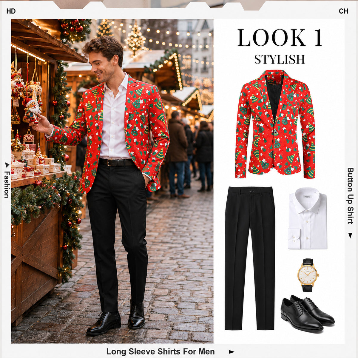 Christmas Tree & Star Patterned Red Suit