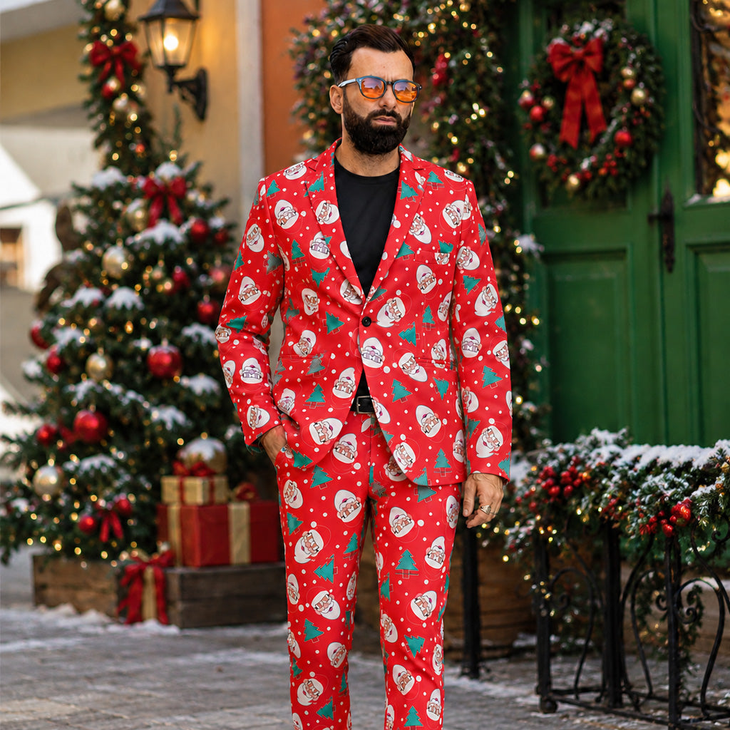 Red Santa Print Christmas Suit