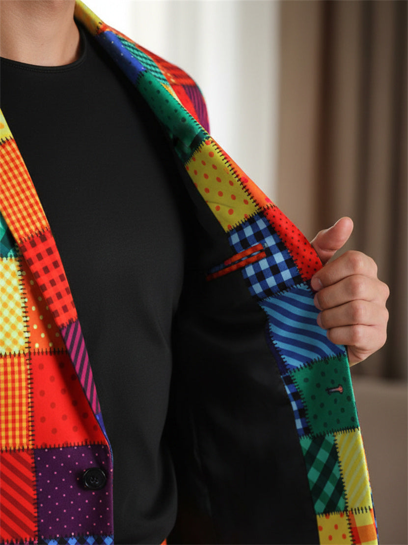 Rainbow Patchwork Plaid Suit